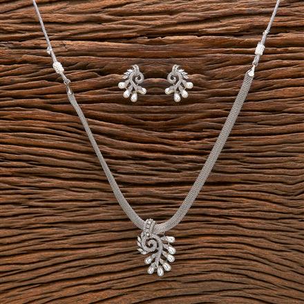 Cubic Zirconia Pearl Pendant Set With 2 Tone Rhodium Plating