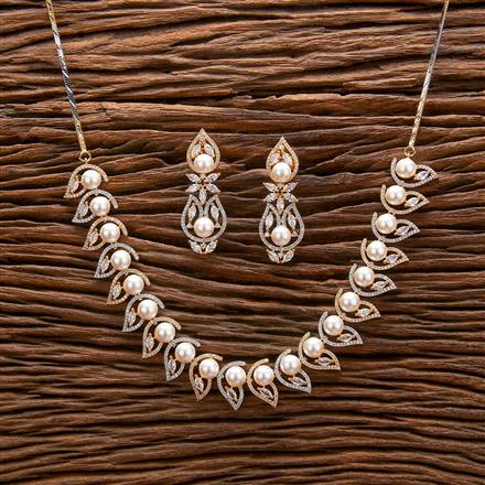 Cubic Zirconia Classic Necklace With Black Rose 2 Tone Rhodium Plating