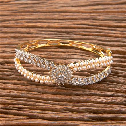 Cubic Zirconia Pearl Kada With Black Rose 2 Tone Rhodium Plating