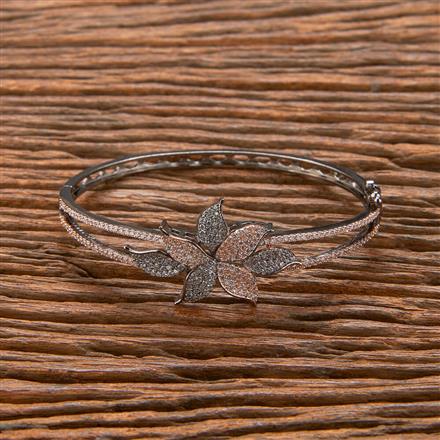 Cubic Zirconia Classic Kada With Black Rose 2 Tone Rhodium Plating