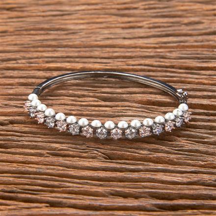 Cubic Zirconia Classic Kada With Black Rose 2 Tone Rhodium Plating