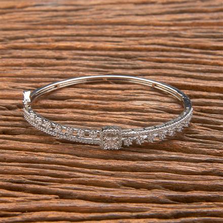 Cubic Zirconia Delicate Kada With Black Rose 2 Tone Rhodium Plating