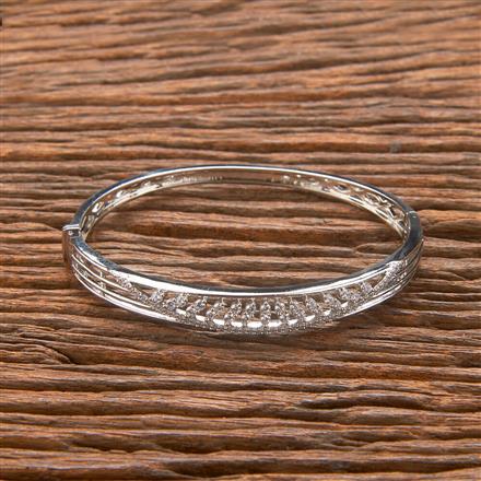 Cubic Zirconia Delicate Kada With Black Rose 2 Tone Rhodium Plating