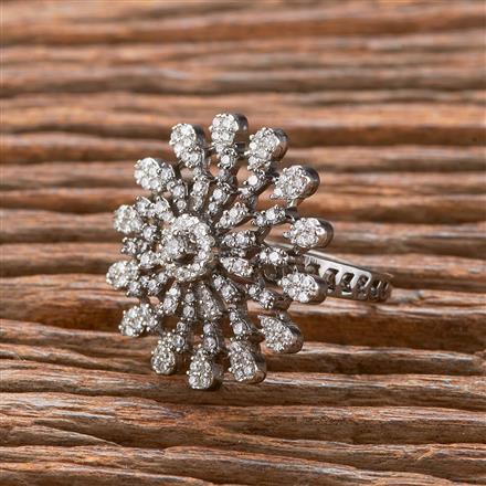 Cubic Zirconia Adjustable Ring With Black 2 Tone Rhodium Plating