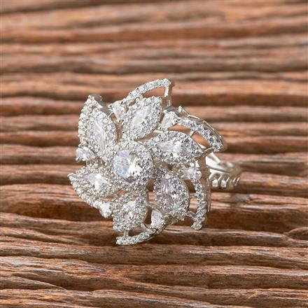 Cubic Zirconia Classic Ring With Black 2 Tone Rhodium Plating