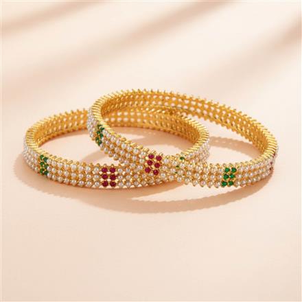 Cubic Zirconia Pearl Bangles With Gold Plating