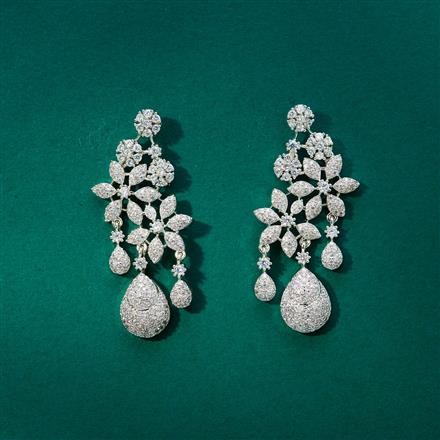 Cubic Zirconia Classic Earring With 2 Tone Rhodium Plating