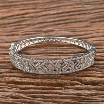 American Diamond Classic Kada With Black Rose 2 Tone Rhodium Plating