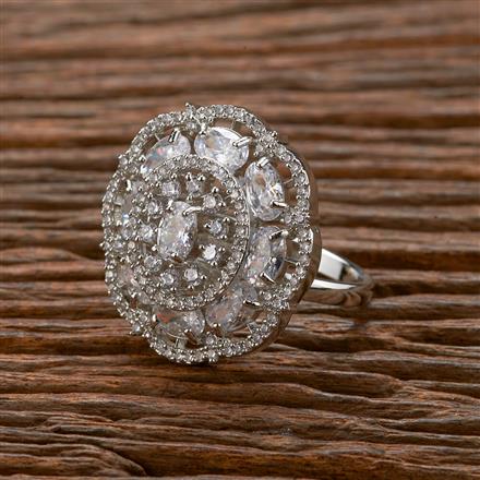 American Diamond Classic Ring With Rhodium Plating
