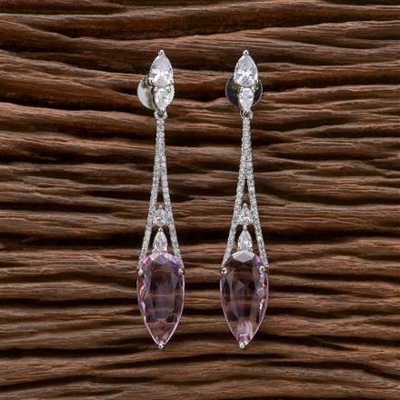 American Diamond Long Earring With Rhodium Plating