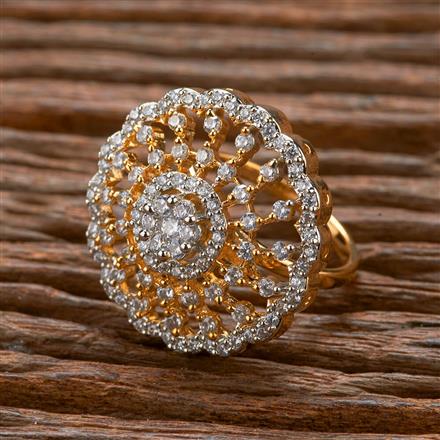 Cubic Zirconia Adjustable Ring With 2 Tone Rhodium Plating