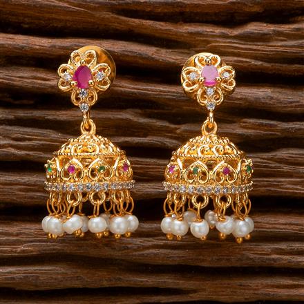 Cubic Zirconia Delicate Jhumki With Gold Plating