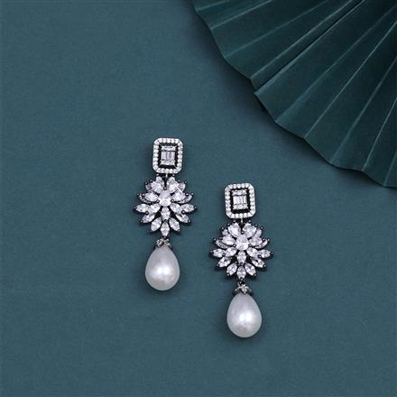 Cubic Zirconia Moti Earring With 2 Tone Black Rhodium Plating