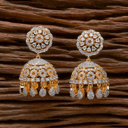 Cubic Zirconia Classic Jhumki With 2 Tone Rhodium Plating