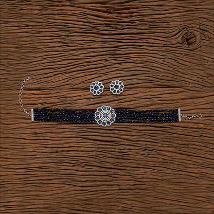 Cubic Zirconia Bandhai Necklace With Rhodium Plating