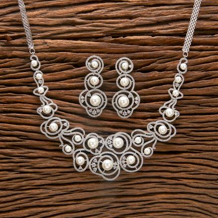 Cubic Zirconia Moti Necklace With 2 Tone Rhodium Plating