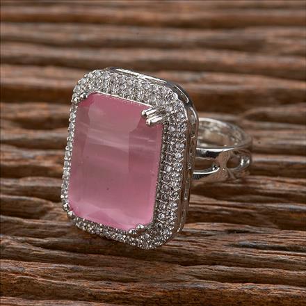 Cubic Zirconia Adjustable Ring With Rhodium Plating