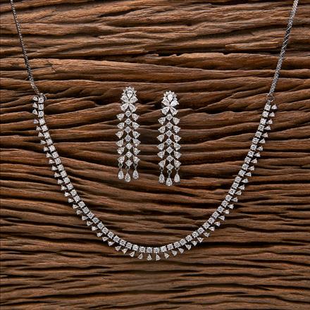 Cubic Zirconia Delicate Necklace With 2 Tone Black Rhodium Plating