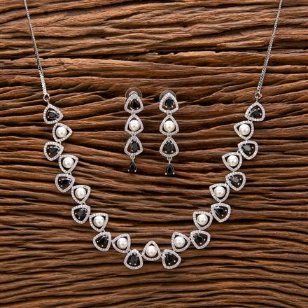 Cubic Zirconia Pearl Necklace With Rhodium Plating