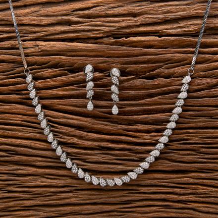 Cubic Zirconia Delicate Necklace With 2 Tone Black Rhodium Plating