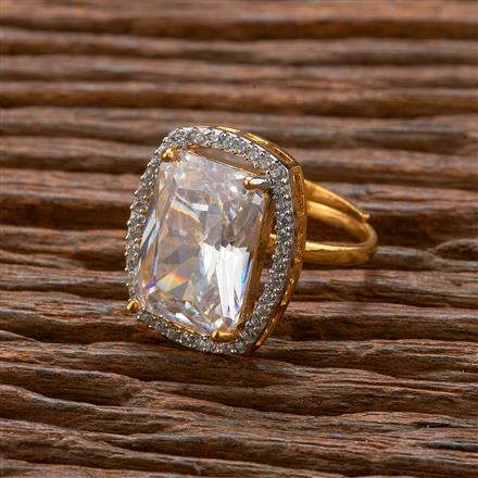 Cubic Zirconia Adjustable Ring With 2 Tone Plating