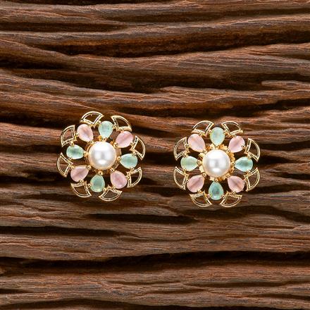 Cubic Zirconia Pearl Tops With Gold Plating