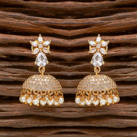 Cubic Zirconia Moti Jhumki With Gold Plating
