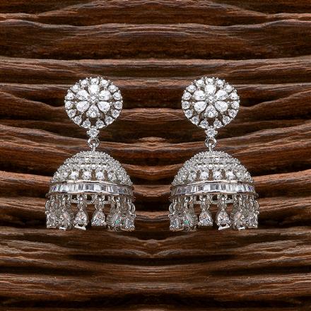 Cubic Zirconia Classic Jhumki With 2 Tone Rhodium Plating