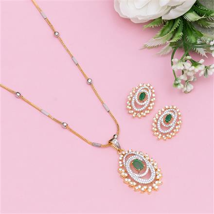 Cubic Zirconia Classic Pendant Set With 2 Tone Plating