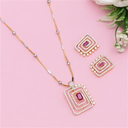 Cubic Zirconia Classic Pendant Set With 2 Tone Plating
