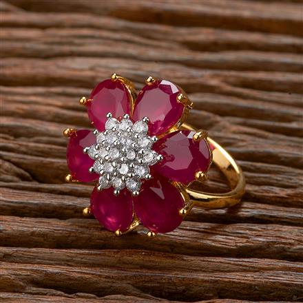 Cubic Zirconia Adjustable Ring With 2 Tone Plating