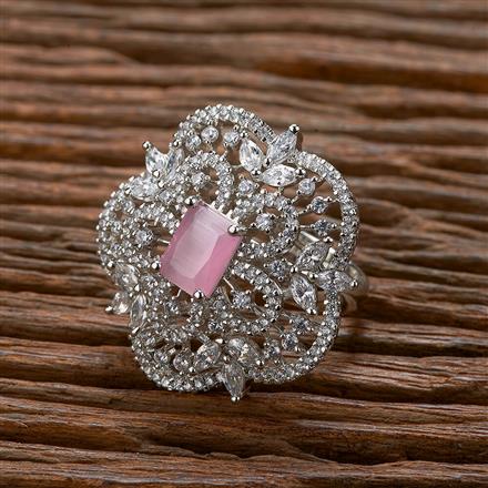 Cubic Zirconia Adjustable Ring With Rhodium Plating