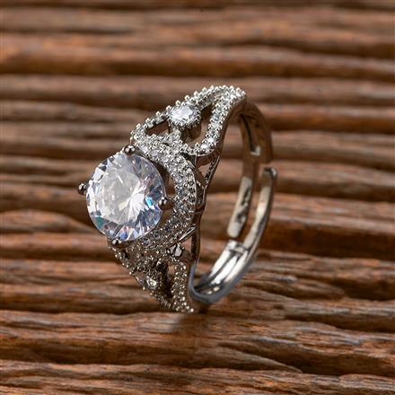 Cz Classic Ring With Black 2 Tone Rhodium Plating