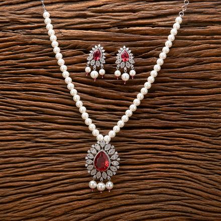 CzPearl Mala Necklace With Rhodium Plating