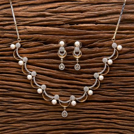 Cz Delicate Necklace With 2 Tone Rhodium Plating