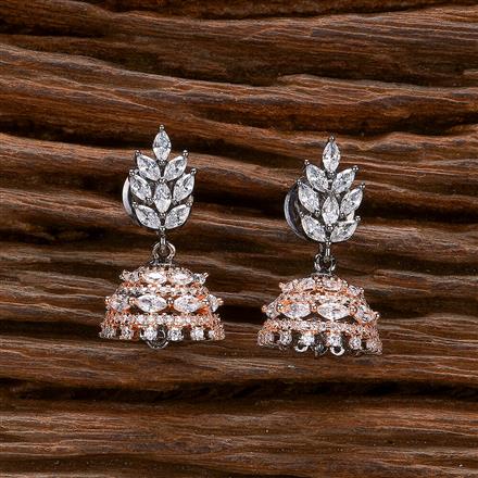 Cz Classic Jhumki With Black Rose 2 Tone Rhodium Plating