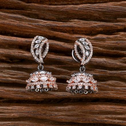 Cz Classic Jhumki With Black Rose 2 Tone Rhodium Plating