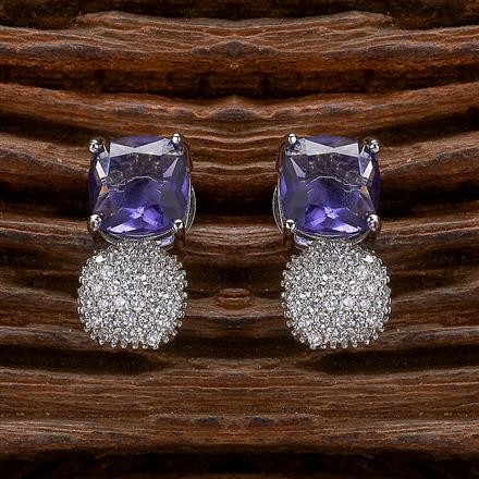 Cz Short Earring With Rhodium Plating