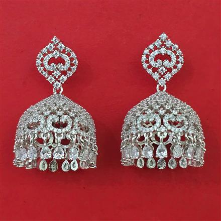 American Diamond Jhumki with Rhodium Plating 2 Tone Plating Mehndi Plating