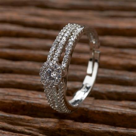 Cubic Zirconia Adjustable Ring With 2 Tone Rhodium Black Plating