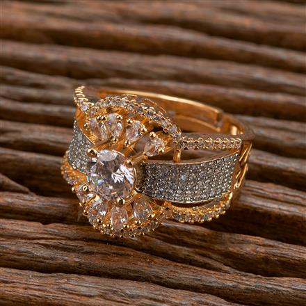 Cubic Zirconia Adjustable Ring With 2 Tone Plating