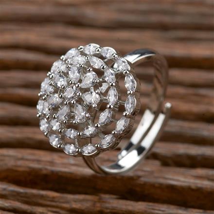 Cubic Zirconia Adjustable Ring With 2 Tone Rhodium Black Plating