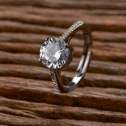 Cubic Zirconia Classic Ring With 2 Tone Rhodium Black Plating