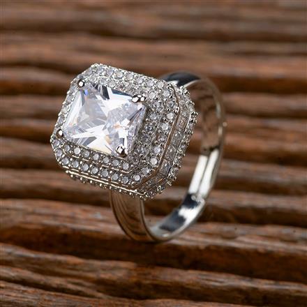 Cubic Zirconia Adjustable Ring With Rhodium Plating