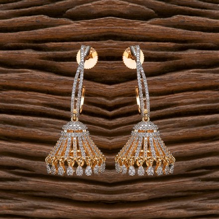 Cubic Zirconia Classic Jhumki With 2 Tone Rhodium Plating