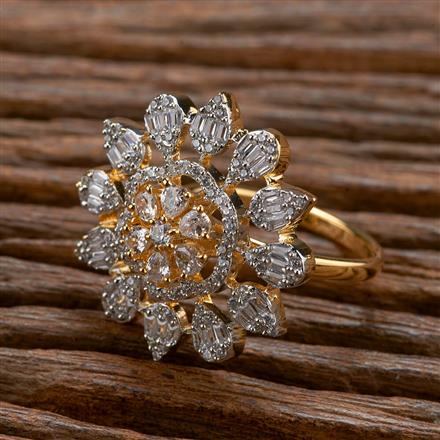 Cubic Zirconia Classic Ring With 2 Tone Rhodium Plating