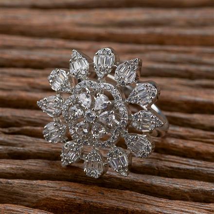 Cubic Zirconia Classic Ring With 2 Tone Rhodium Plating