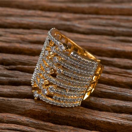 Cubic Zirconia Adjustable Ring With 2 Tone Rhodium Plating