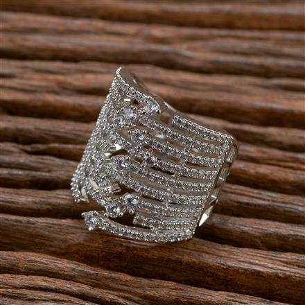 Cubic Zirconia Adjustable Ring With 2 Tone Rhodium Plating