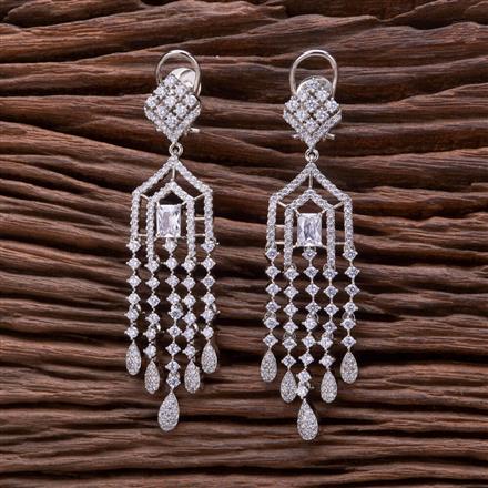 Cz Long Earring With 2 Tone Rhodium Black Plating